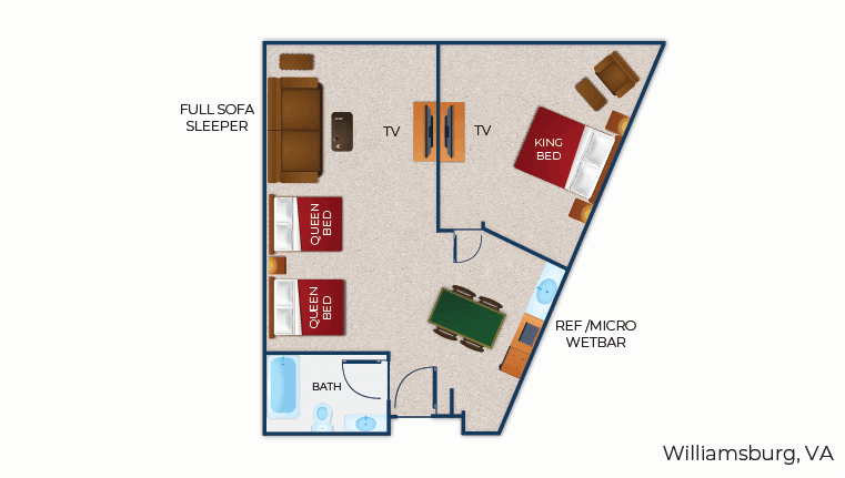 The floor plan for the Majestic Bear Suite (Balcony/Patio)